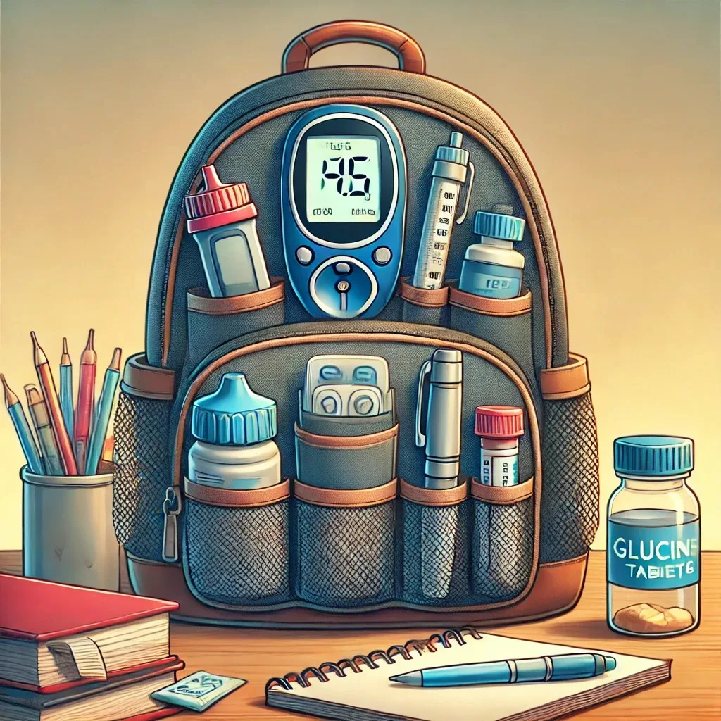A backpack with diabetes management essentials