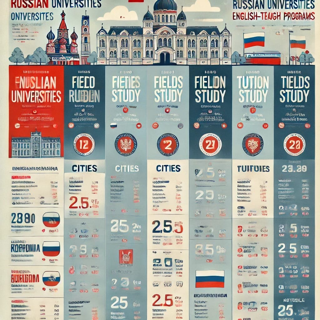 A table showcasing top Russian universities offering English-taught programs.