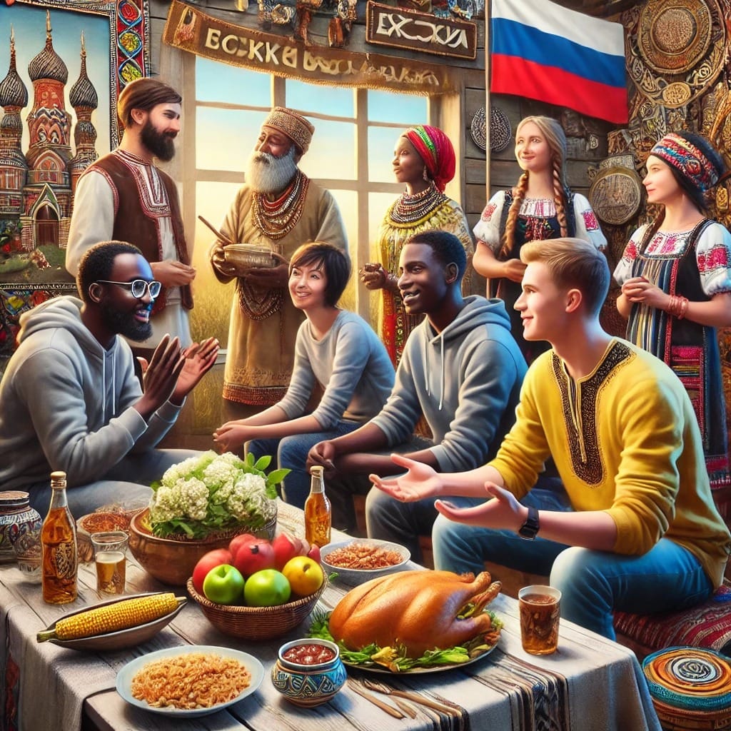 African students adapting to life in Russia, engaging in cultural exchanges