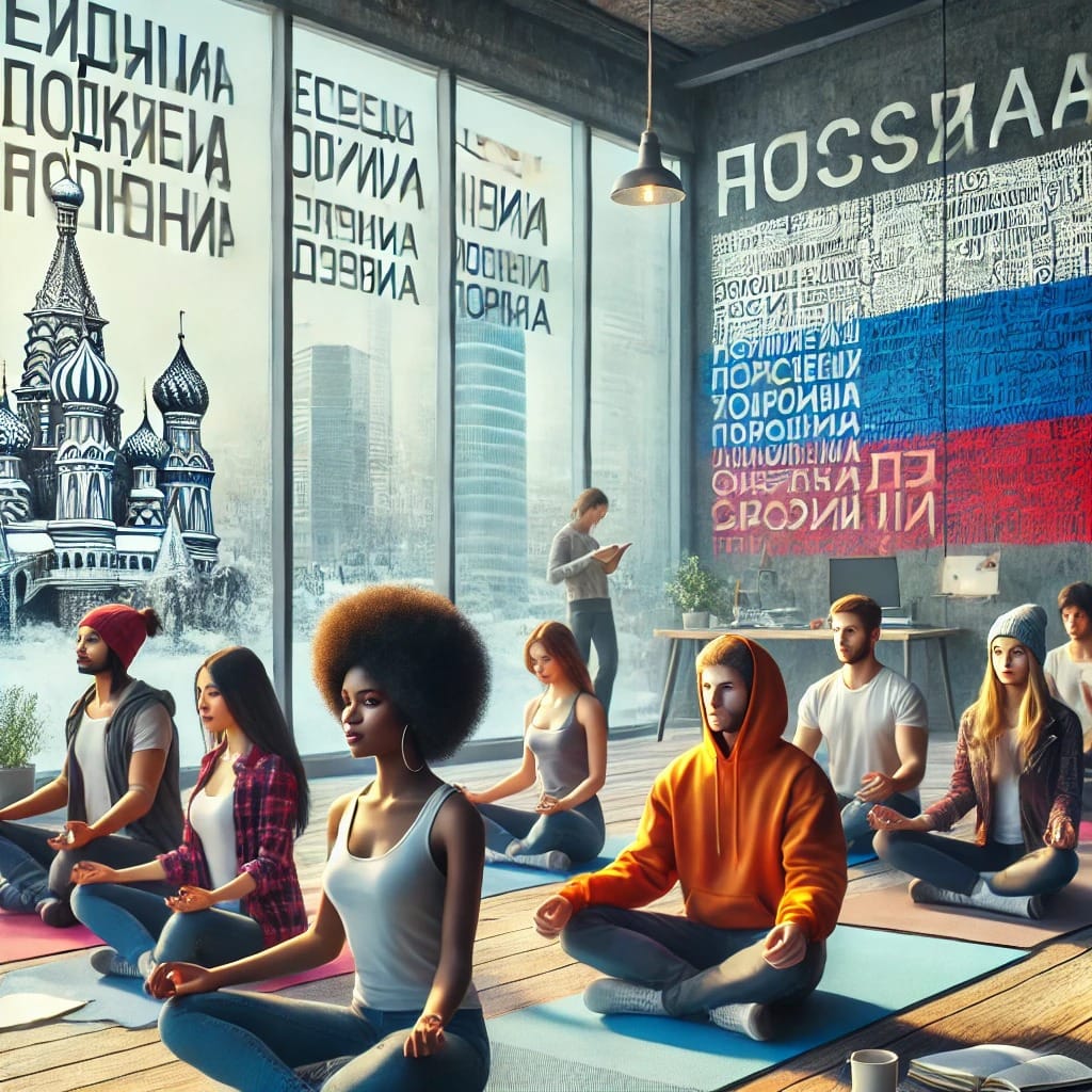 International students practicing stress management techniques in Russia